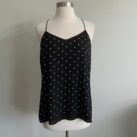 Express Studded V-Neck Tank Camisole Keyhole Back Black Sleeveless Blouse M NWT - Picture 1 of 8